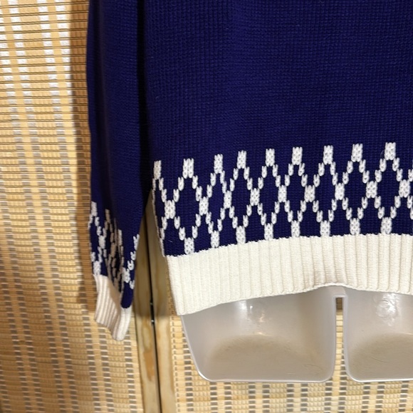 JC Penney Vintage 1970s Blue White Striped Mock Turtleneck Knit Sweater Medium - Picture 13 of 16
